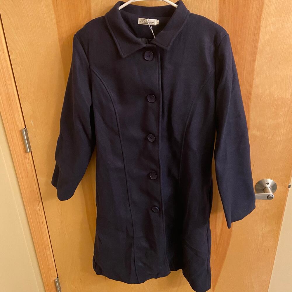 Blue Turn Down Collar Single Breasted Overcoat, Sz XXL -- NWT - Picture 2 of 7